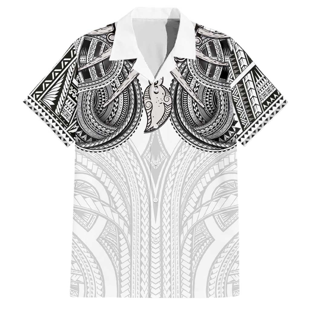 Samoan Traditional Art Tattoos Family Matching Summer Maxi Dress and Hawaiian Shirt Tatau Tribal Motifs with Ula Nifo White LT03 Dad's Shirt - Short Sleeve White - Polynesian Pride