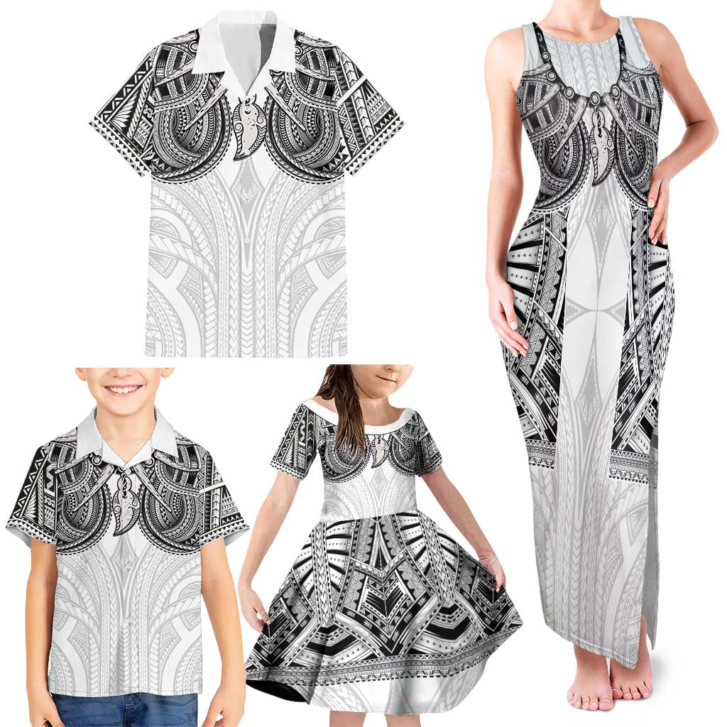 Samoan Traditional Art Tattoos Family Matching Tank Maxi Dress and Hawaiian Shirt Tatau Tribal Motifs with Ula Nifo White LT03 - Polynesian Pride