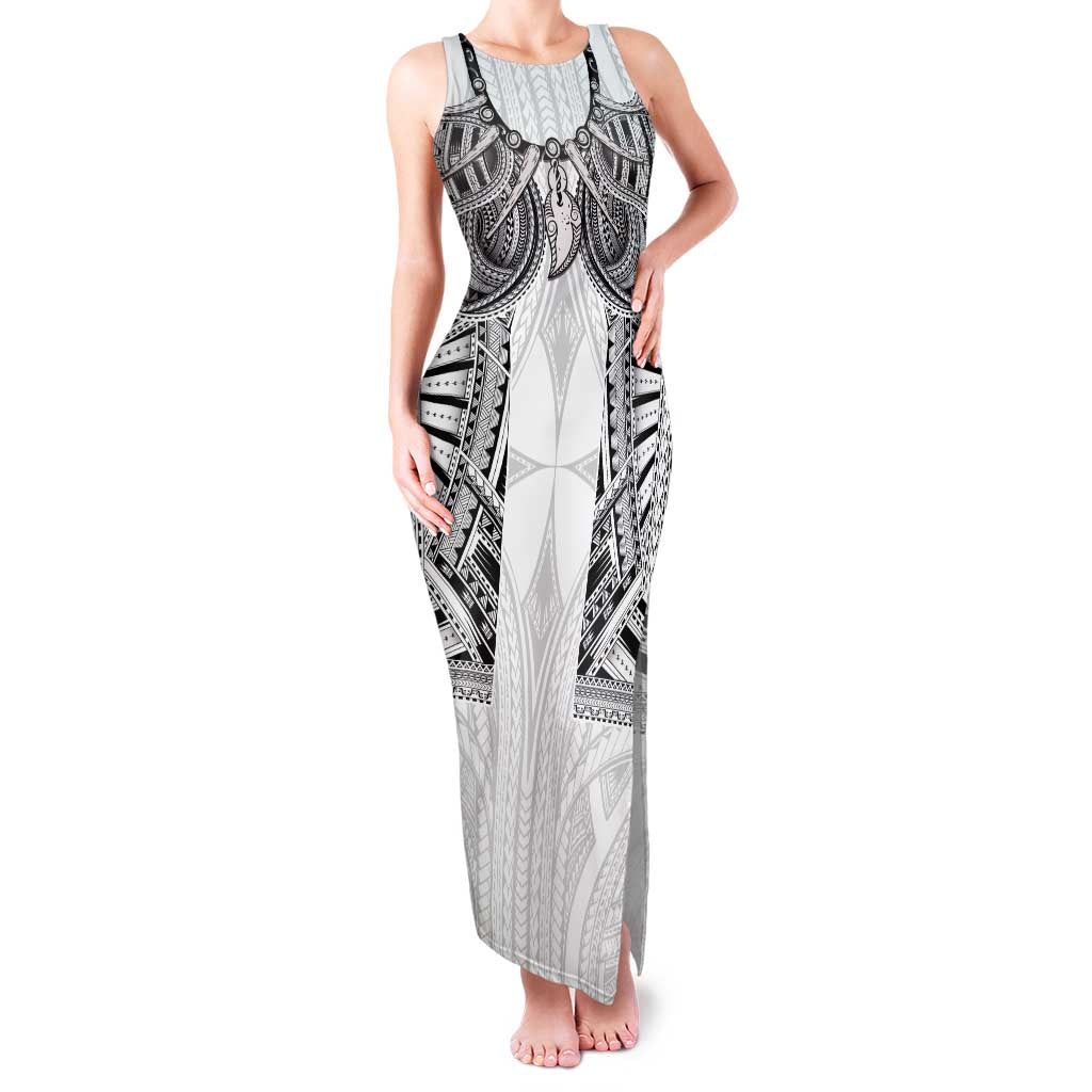Samoan Traditional Art Tattoos Family Matching Tank Maxi Dress and Hawaiian Shirt Tatau Tribal Motifs with Ula Nifo White LT03 Mom's Dress White - Polynesian Pride