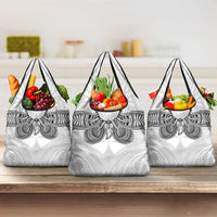 Samoan Traditional Art Tattoos Grocery Bag Tatau Tribal Motifs with Ula Nifo White LT03 3-pack One Size White - Polynesian Pride