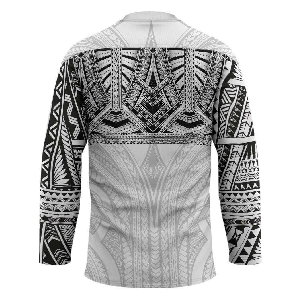 Samoan Traditional Art Tattoos Hockey Jersey Tatau Tribal Motifs with Ula Nifo White LT03 - Polynesian Pride