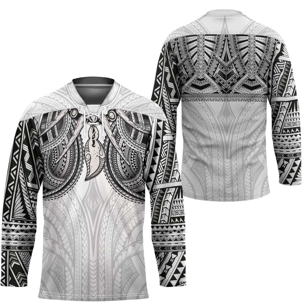 Samoan Traditional Art Tattoos Hockey Jersey Tatau Tribal Motifs with Ula Nifo White LT03 - Polynesian Pride