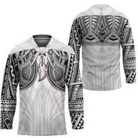 Samoan Traditional Art Tattoos Hockey Jersey Tatau Tribal Motifs with Ula Nifo White LT03 - Polynesian Pride
