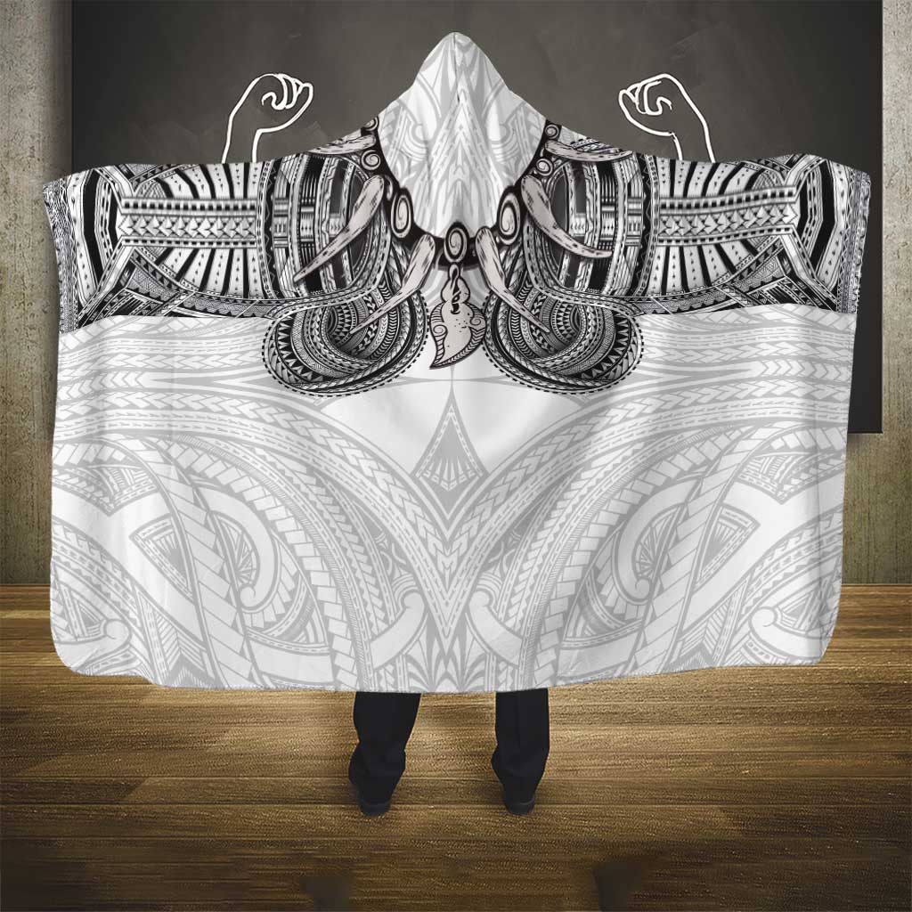 Samoan Traditional Art Tattoos Hooded Blanket Tatau Tribal Motifs with Ula Nifo White LT03 - Polynesian Pride
