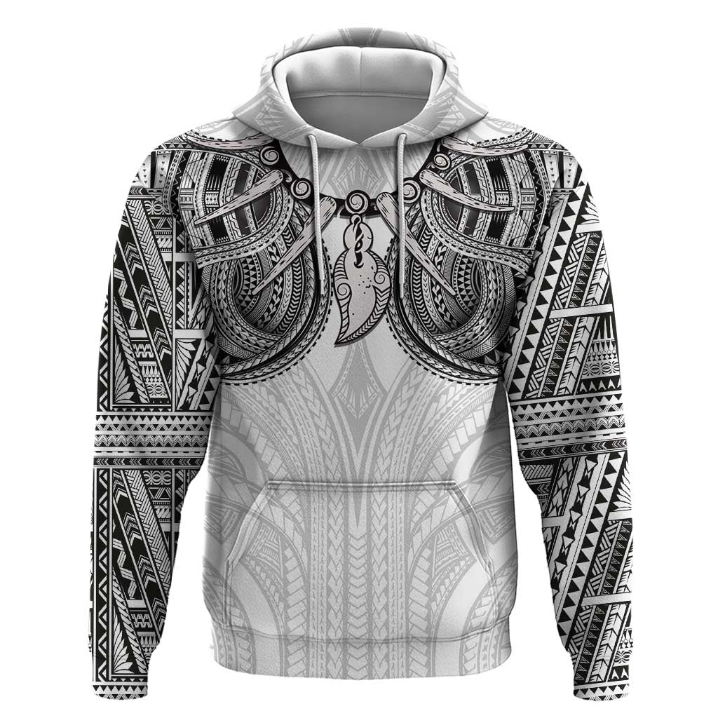 Samoan Traditional Art Tattoos Hoodie Tatau Tribal Motifs with Ula Nifo White LT03 Pullover Hoodie White - Polynesian Pride