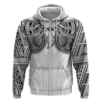 Samoan Traditional Art Tattoos Hoodie Tatau Tribal Motifs with Ula Nifo White LT03 Zip Hoodie White - Polynesian Pride