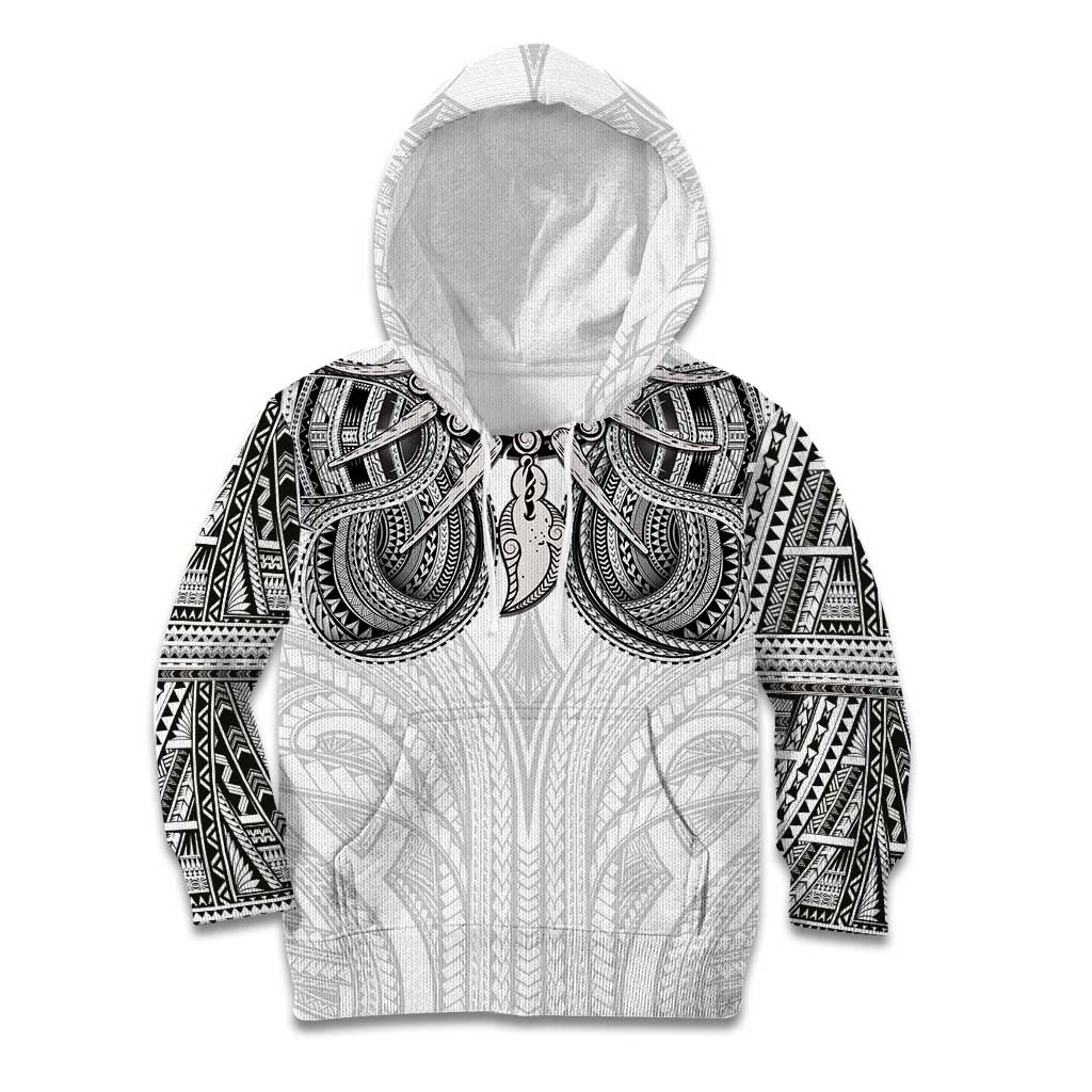 Samoan Traditional Art Tattoos Kid Hoodie Tatau Tribal Motifs with Ula Nifo White - Polynesian Pride