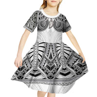 Samoan Traditional Art Tattoos Kid Short Sleeve Dress Tatau Tribal Motifs with Ula Nifo White LT03 - Polynesian Pride