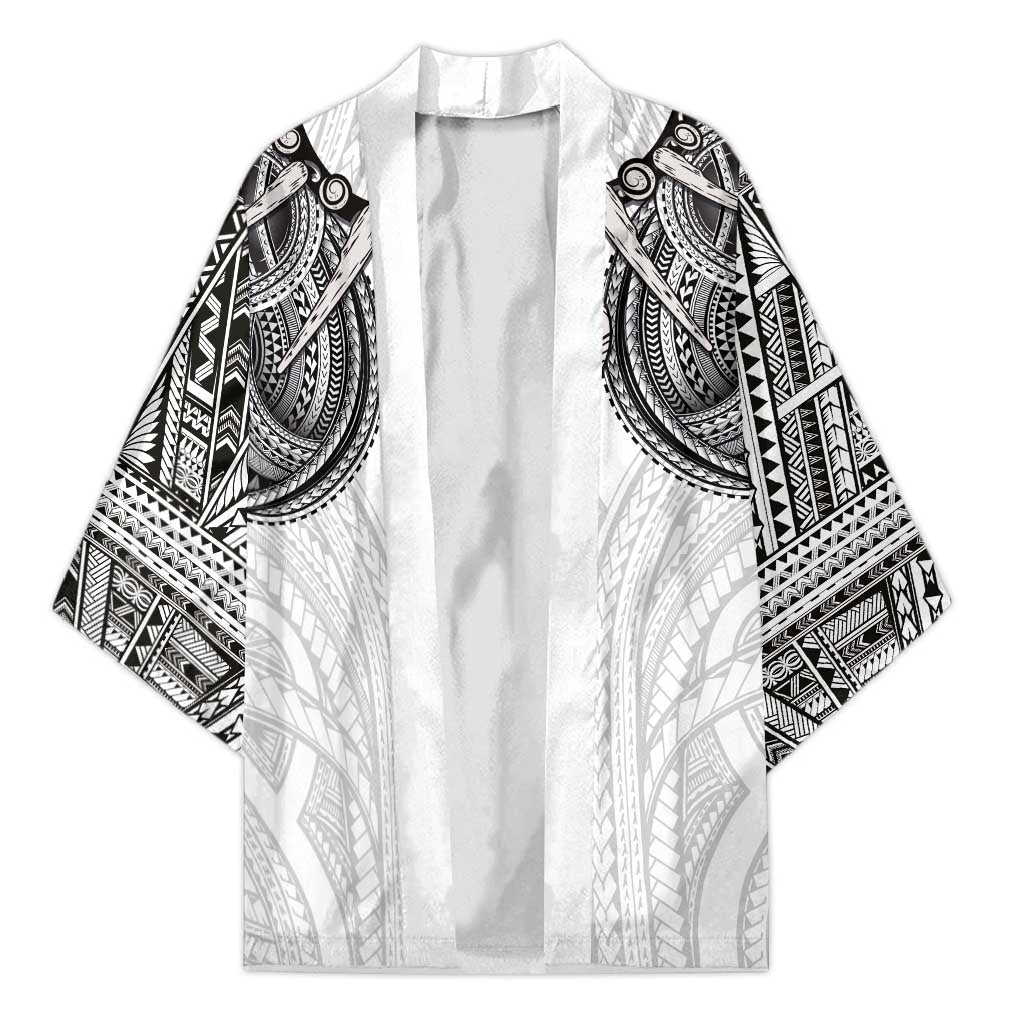 Samoan Traditional Art Tattoos Kimono Tatau Tribal Motifs with Ula Nifo White LT03 Unisex White - Polynesian Pride