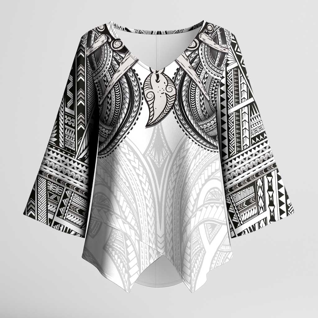 Samoan Traditional Art Tattoos Kimono Sleeve Blouse Tatau Tribal Motifs with Ula Nifo White LT03 Female White - Polynesian Pride