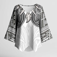 Samoan Traditional Art Tattoos Kimono Sleeve Blouse Tatau Tribal Motifs with Ula Nifo White LT03 Female White - Polynesian Pride