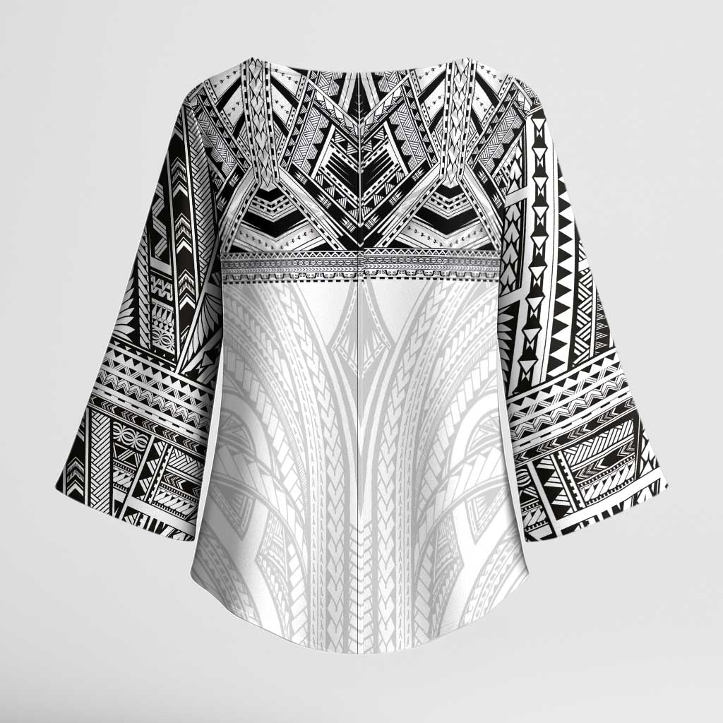 Samoan Traditional Art Tattoos Kimono Sleeve Blouse Tatau Tribal Motifs with Ula Nifo White LT03 - Polynesian Pride