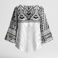 Samoan Traditional Art Tattoos Kimono Sleeve Blouse Tatau Tribal Motifs with Ula Nifo White LT03 - Polynesian Pride
