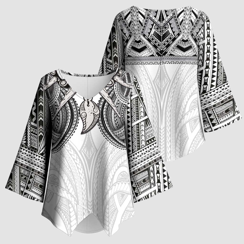 Samoan Traditional Art Tattoos Kimono Sleeve Blouse Tatau Tribal Motifs with Ula Nifo White LT03 - Polynesian Pride