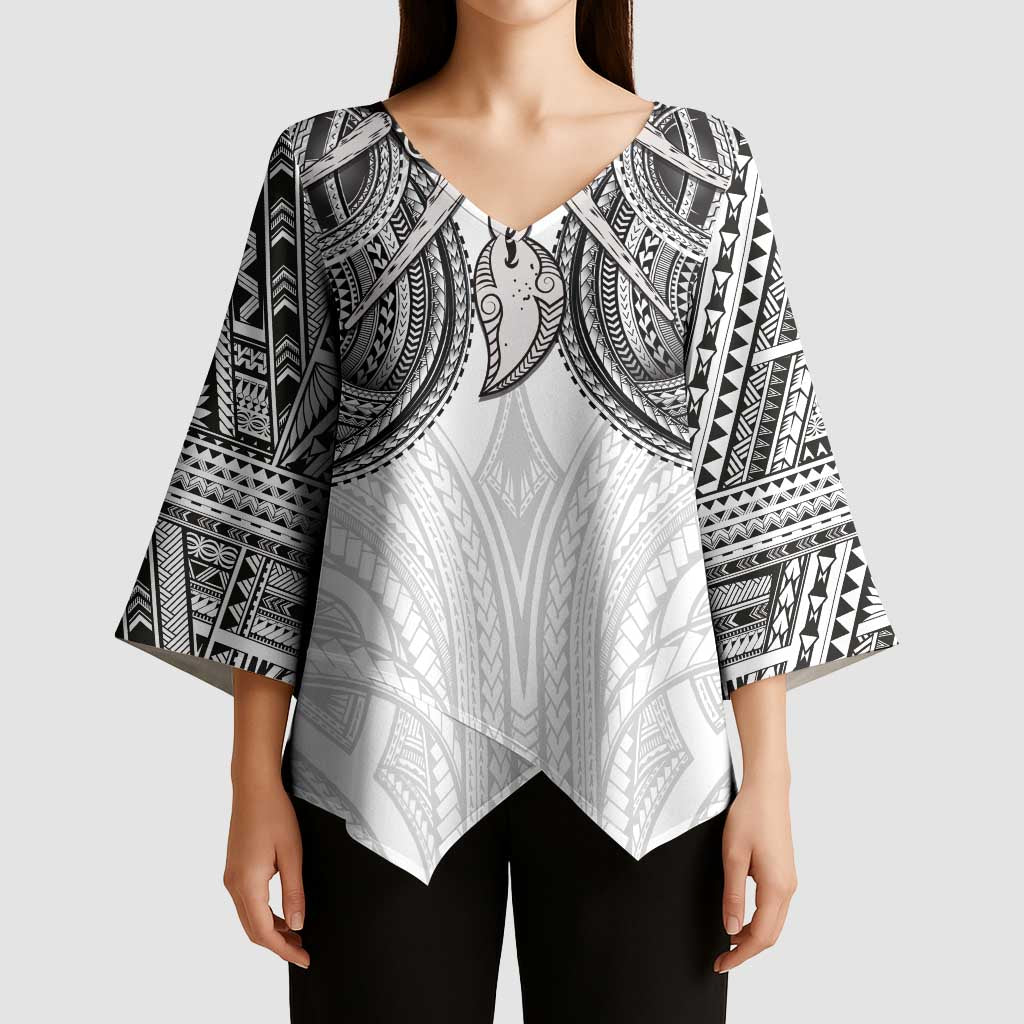 Samoan Traditional Art Tattoos Kimono Sleeve Blouse Tatau Tribal Motifs with Ula Nifo White LT03 - Polynesian Pride