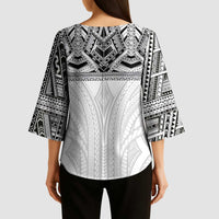 Samoan Traditional Art Tattoos Kimono Sleeve Blouse Tatau Tribal Motifs with Ula Nifo White LT03 - Polynesian Pride