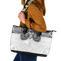 Samoan Traditional Art Tattoos Leather Tote Bag Tatau Tribal Motifs with Ula Nifo White LT03 White - Polynesian Pride