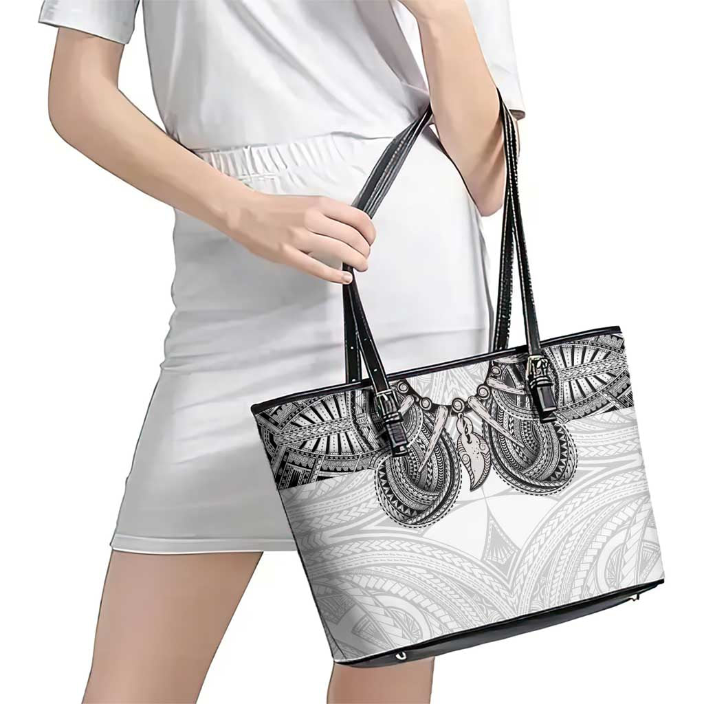 Samoan Traditional Art Tattoos Leather Tote Bag Tatau Tribal Motifs with Ula Nifo White LT03 - Polynesian Pride