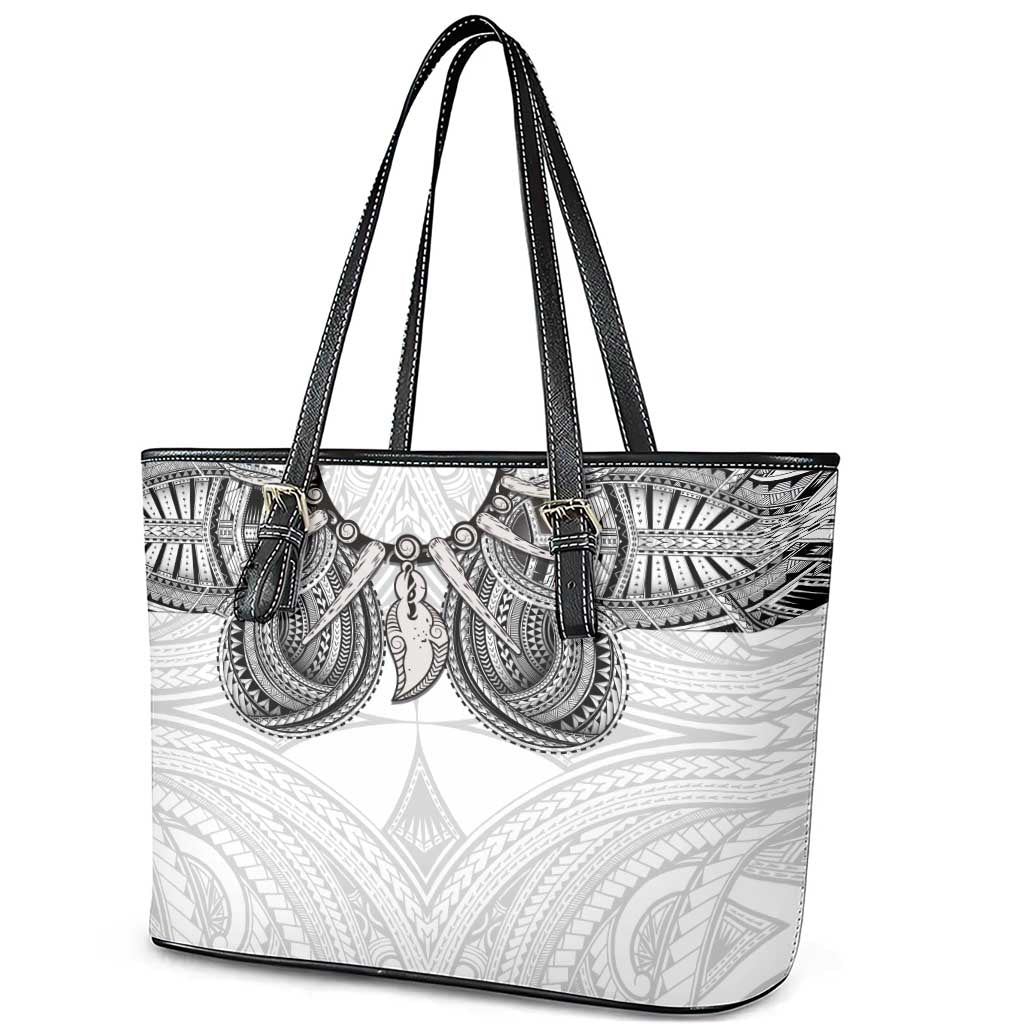 Samoan Traditional Art Tattoos Leather Tote Bag Tatau Tribal Motifs with Ula Nifo White LT03 - Polynesian Pride
