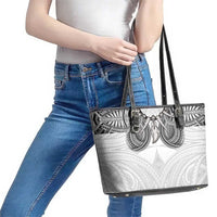 Samoan Traditional Art Tattoos Leather Tote Bag Tatau Tribal Motifs with Ula Nifo White LT03 - Polynesian Pride