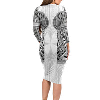 Samoan Traditional Art Tattoos Long Sleeve Bodycon Dress Tatau Tribal Motifs with Ula Nifo White LT03 - Polynesian Pride