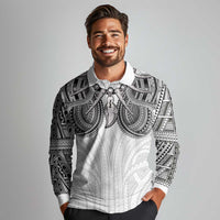 Samoan Traditional Art Tattoos Long Sleeve Polo Shirt Tatau Tribal Motifs with Ula Nifo White LT03 - Polynesian Pride