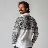 Samoan Traditional Art Tattoos Long Sleeve Polo Shirt Tatau Tribal Motifs with Ula Nifo White LT03 - Polynesian Pride