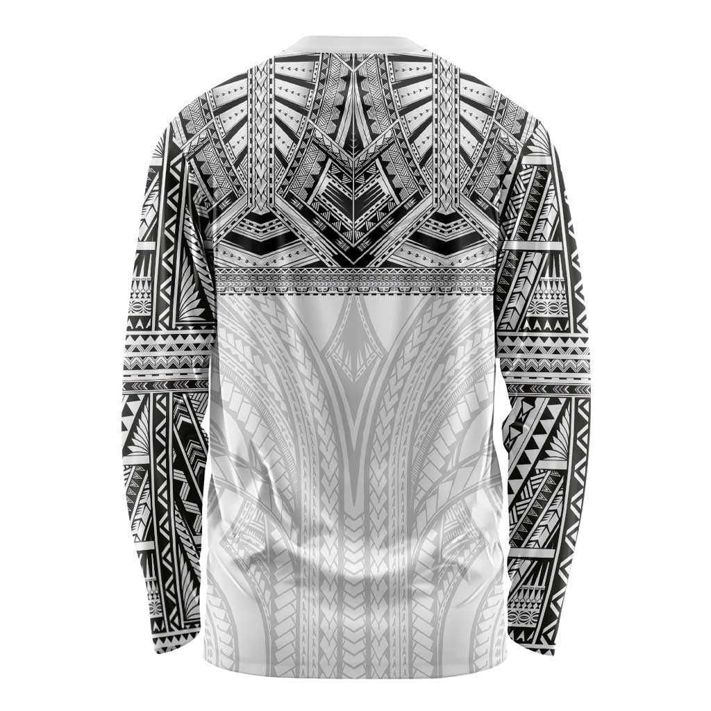 Samoan Traditional Art Tattoos Long Sleeve Shirt Tatau Tribal Motifs with Ula Nifo White LT03 - Polynesian Pride