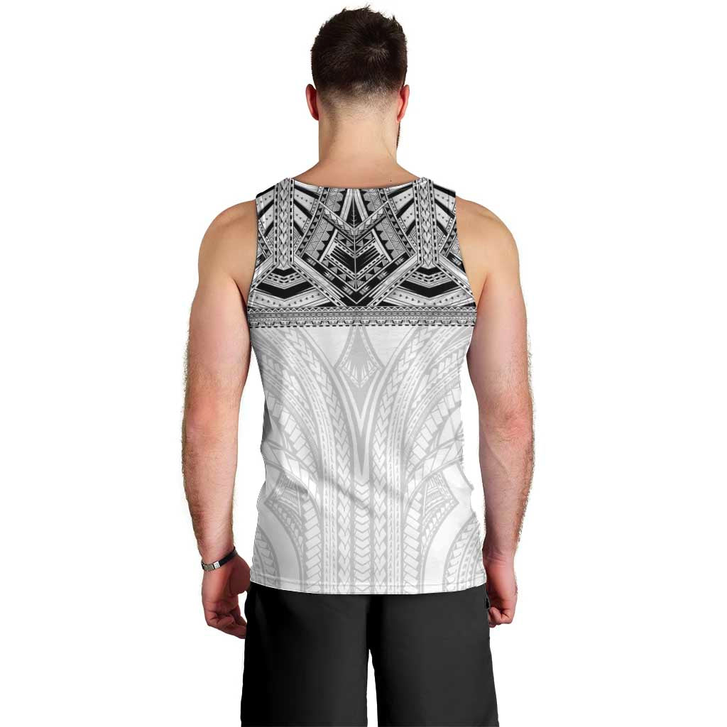 Samoan Traditional Art Tattoos Men Tank Top Tatau Tribal Motifs with Ula Nifo White LT03 - Polynesian Pride