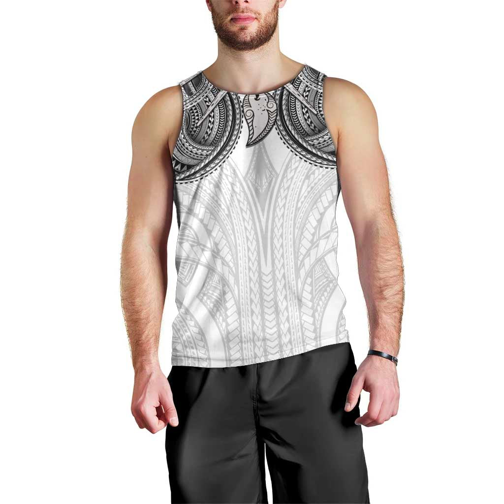Samoan Traditional Art Tattoos Men Tank Top Tatau Tribal Motifs with Ula Nifo White LT03 - Polynesian Pride