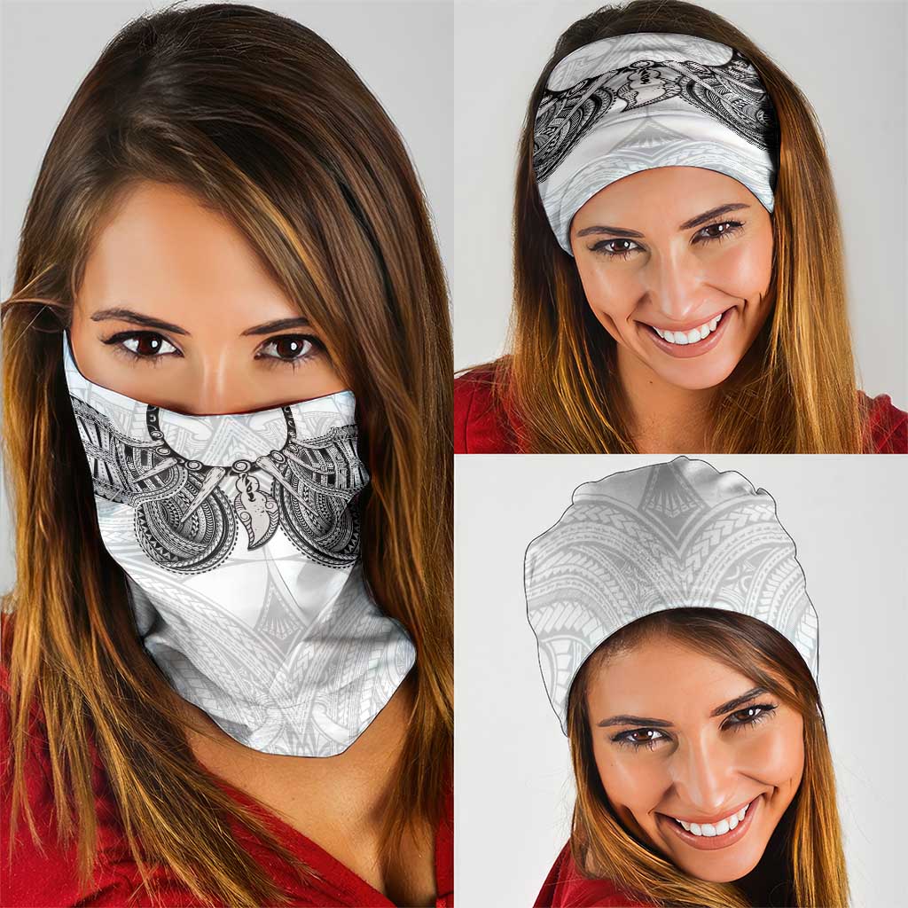 Samoan Traditional Art Tattoos Neck Gaiter Tatau Tribal Motifs with Ula Nifo White LT03 - Polynesian Pride