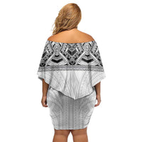 Samoan Traditional Art Tattoos Off Shoulder Short Dress Tatau Tribal Motifs with Ula Nifo White LT03 - Polynesian Pride