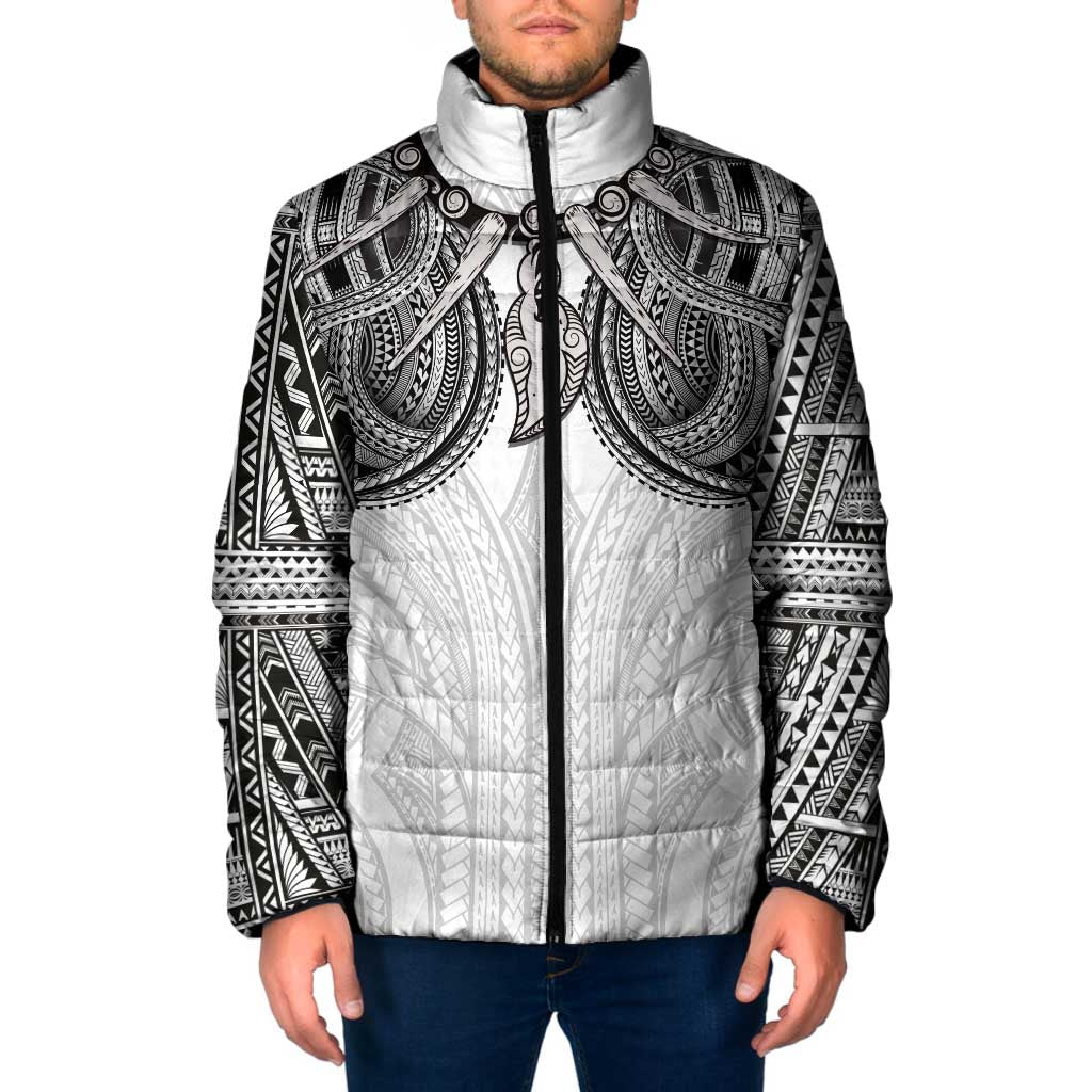 Samoan Traditional Art Tattoos Padded Jacket Tatau Tribal Motifs with Ula Nifo White LT03 Men White - Polynesian Pride