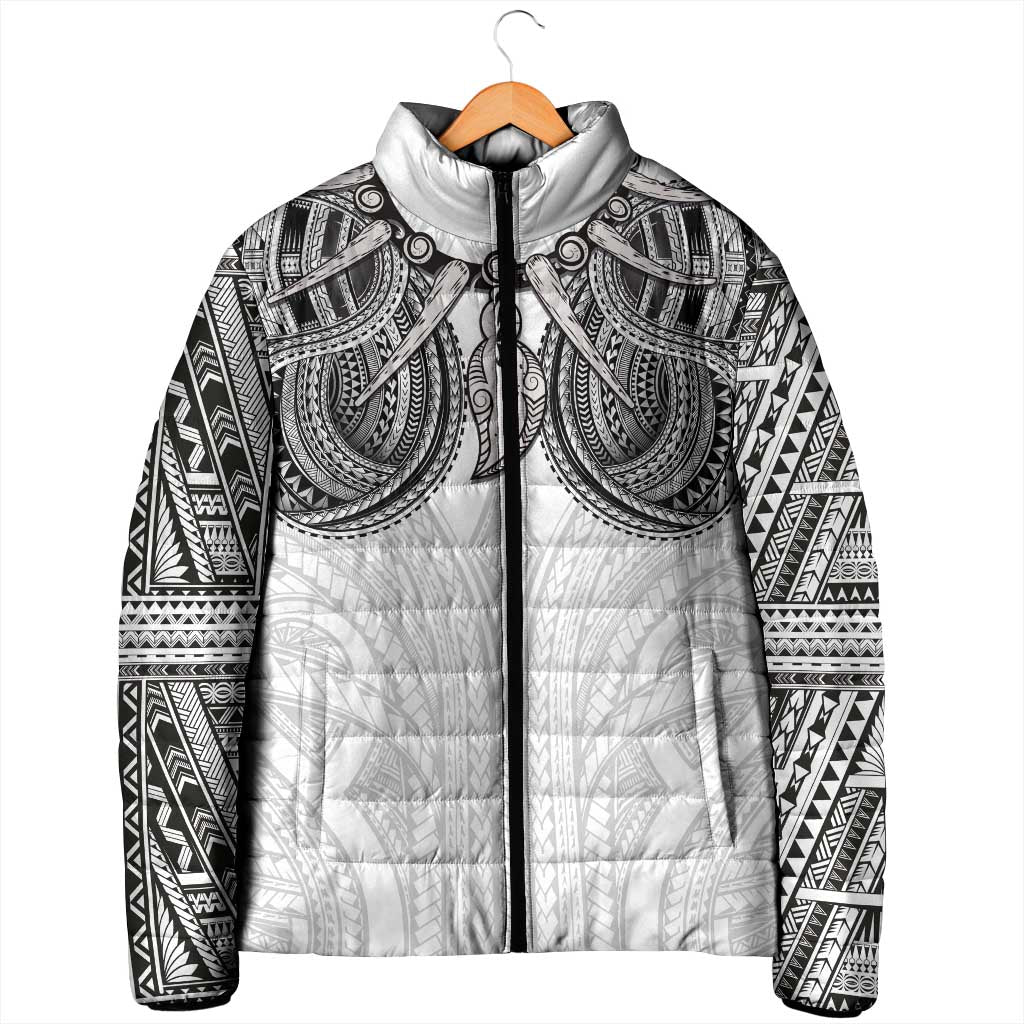 Samoan Traditional Art Tattoos Padded Jacket Tatau Tribal Motifs with Ula Nifo White LT03 - Polynesian Pride