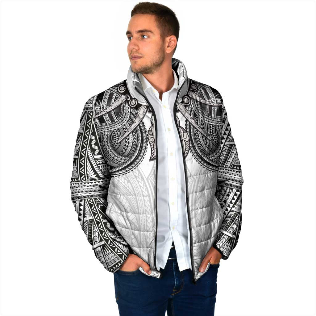 Samoan Traditional Art Tattoos Padded Jacket Tatau Tribal Motifs with Ula Nifo White LT03 - Polynesian Pride
