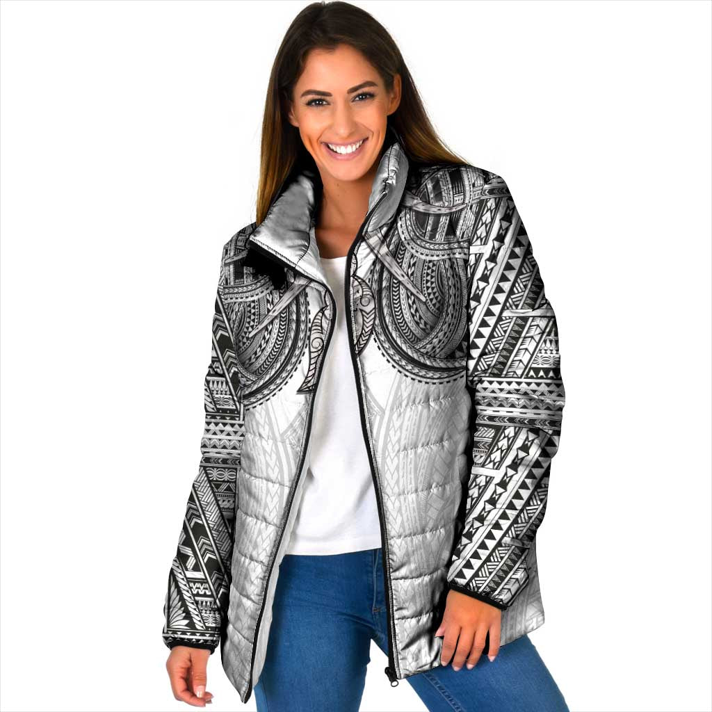 Samoan Traditional Art Tattoos Padded Jacket Tatau Tribal Motifs with Ula Nifo White LT03 Women White - Polynesian Pride