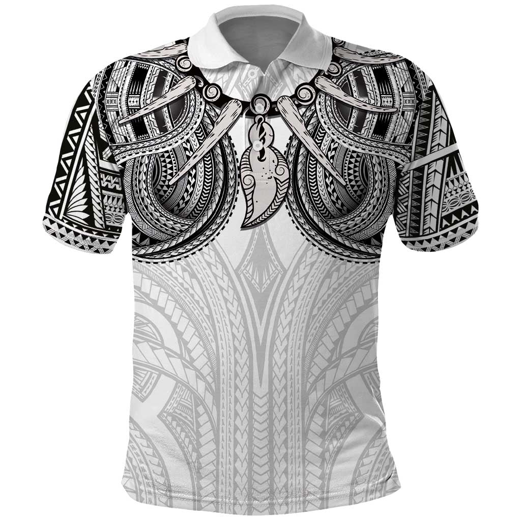 Samoan Traditional Art Tattoos Polo Shirt Tatau Tribal Motifs with Ula Nifo White LT03 White - Polynesian Pride