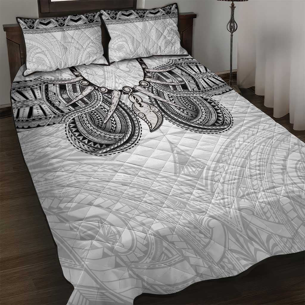 Samoan Traditional Art Tattoos Quilt Bed Set Tatau Tribal Motifs with Ula Nifo White LT03 White - Polynesian Pride