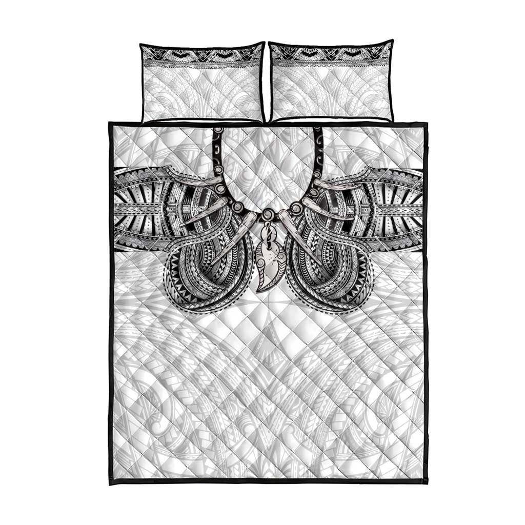 Samoan Traditional Art Tattoos Quilt Bed Set Tatau Tribal Motifs with Ula Nifo White LT03 - Polynesian Pride