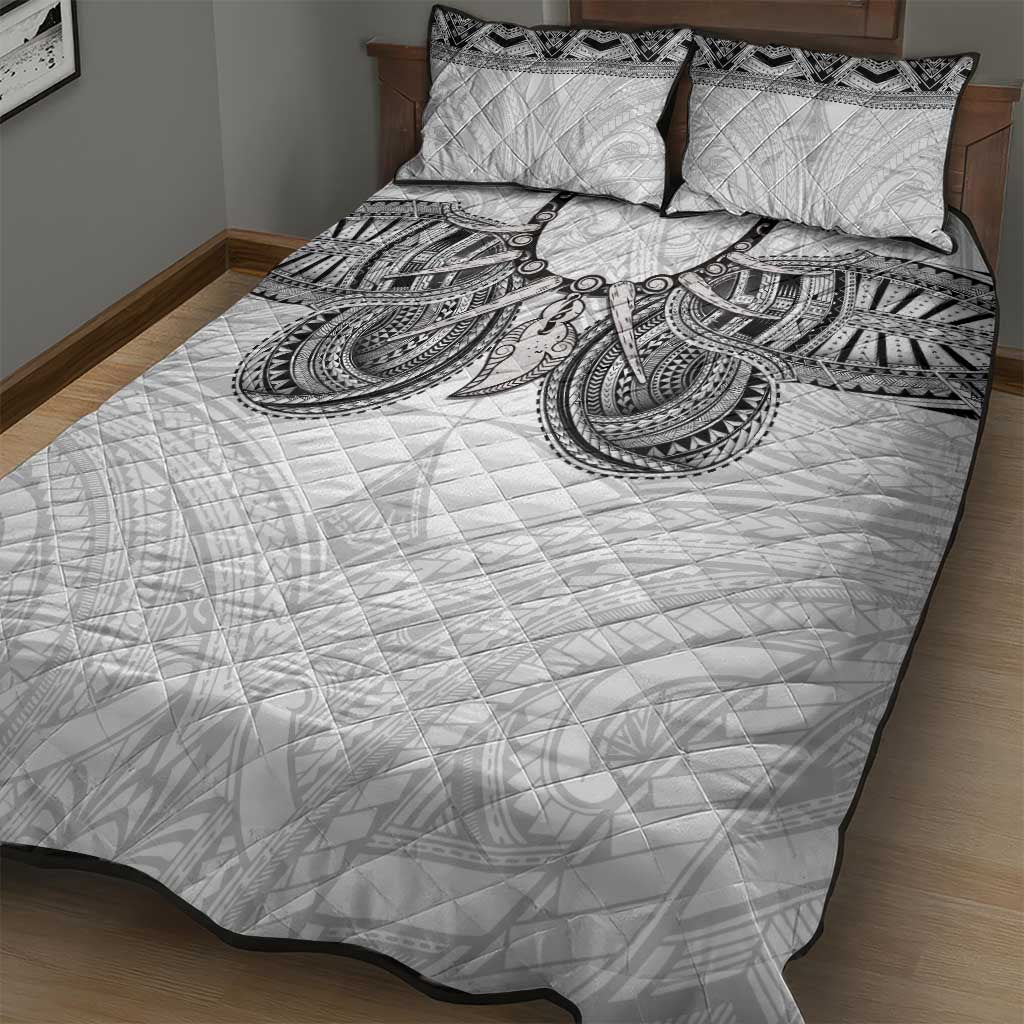 Samoan Traditional Art Tattoos Quilt Bed Set Tatau Tribal Motifs with Ula Nifo White LT03 - Polynesian Pride