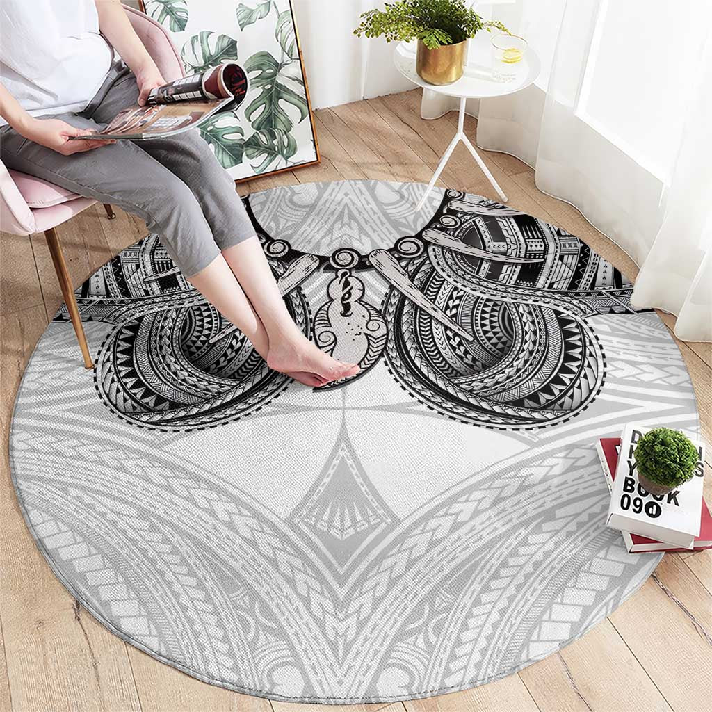 Samoan Traditional Art Tattoos Round Carpet Tatau Tribal Motifs with Ula Nifo White LT03 - Polynesian Pride