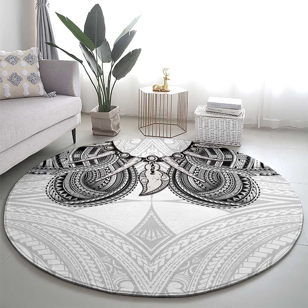 Samoan Traditional Art Tattoos Round Carpet Tatau Tribal Motifs with Ula Nifo White LT03 - Polynesian Pride