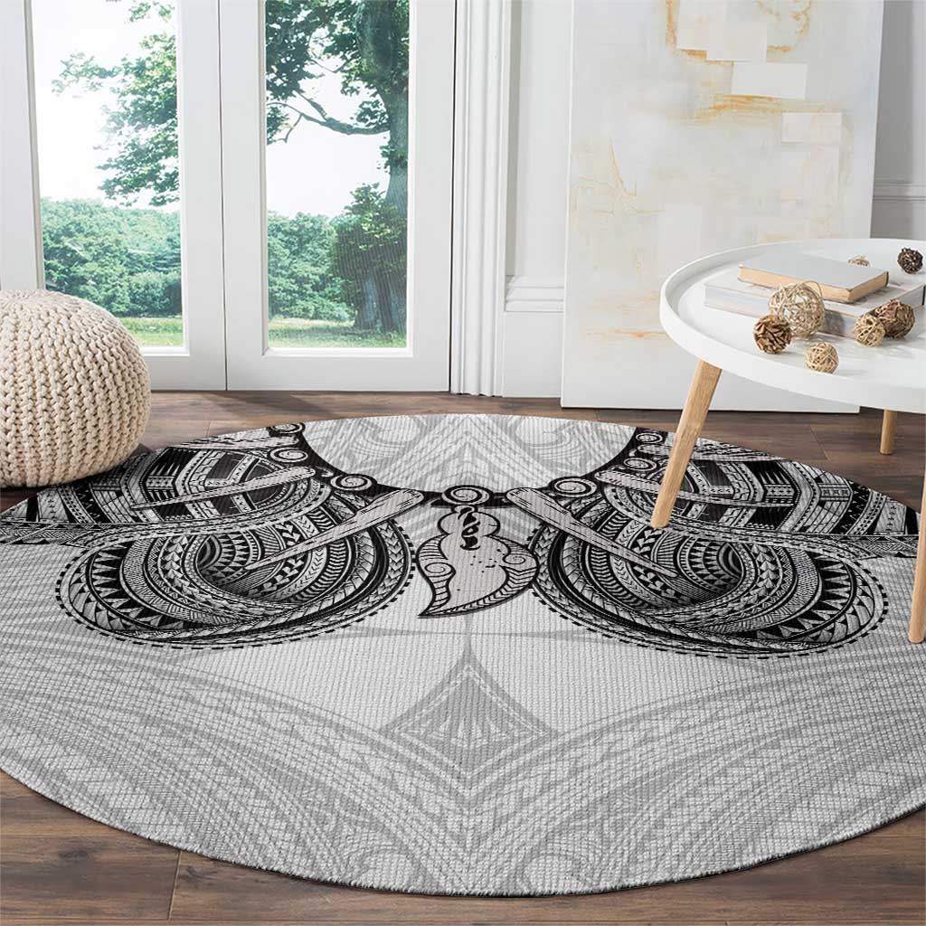 Samoan Traditional Art Tattoos Round Carpet Tatau Tribal Motifs with Ula Nifo White LT03 - Polynesian Pride