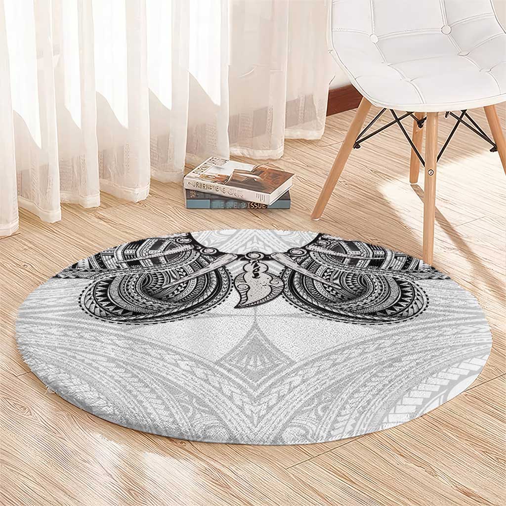 Samoan Traditional Art Tattoos Round Carpet Tatau Tribal Motifs with Ula Nifo White LT03 - Polynesian Pride