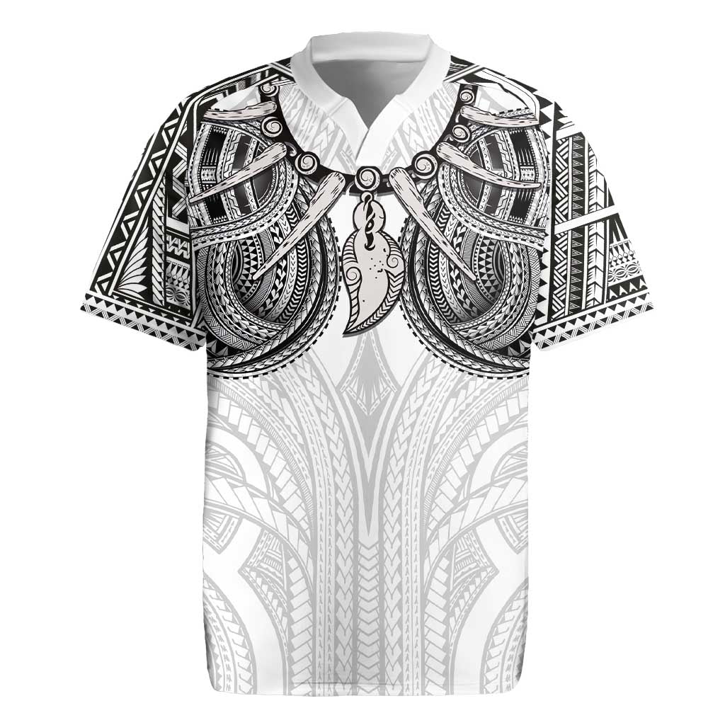 Samoan Traditional Art Tattoos Rugby Jersey Tatau Tribal Motifs with Ula Nifo White - Polynesian Pride