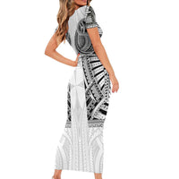 Samoan Traditional Art Tattoos Short Sleeve Bodycon Dress Tatau Tribal Motifs with Ula Nifo White LT03 - Polynesian Pride