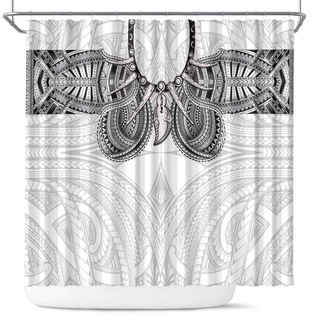 Samoan Traditional Art Tattoos Shower Curtain Tatau Tribal Motifs with Ula Nifo White LT03 White - Polynesian Pride