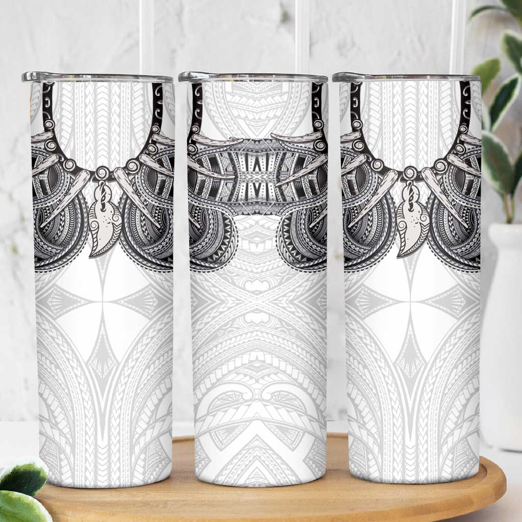 Samoan Traditional Art Tattoos Skinny Tumbler Tatau Tribal Motifs with Ula Nifo White LT03 - Polynesian Pride