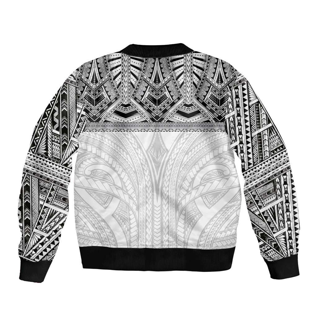 Samoan Traditional Art Tattoos Sleeve Zip Bomber Jacket Tatau Tribal Motifs with Ula Nifo White LT03 - Polynesian Pride