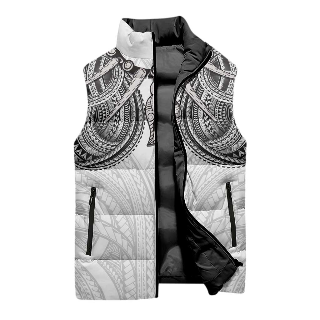Samoan Traditional Art Tattoos Sleeveless Puffer Jacket Tatau Tribal Motifs with Ula Nifo White LT03 - Polynesian Pride